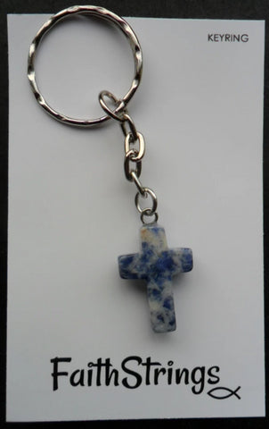 Keyring - Blue Marbled Quartz Cross - Christian Gift Faithstrings