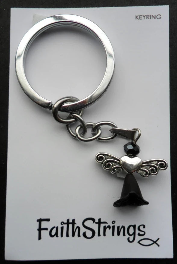 Keyring Keychain Angel Black Christian Gift Faithstrings