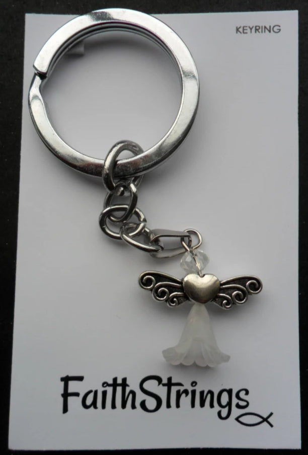 Keyring - Angel White - Christian Gift Faithstrings