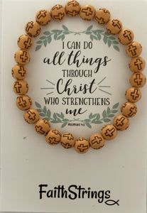 I can do all things through Christ who strengthens me Christian Wood Effect Acrylic Bead Bracelet