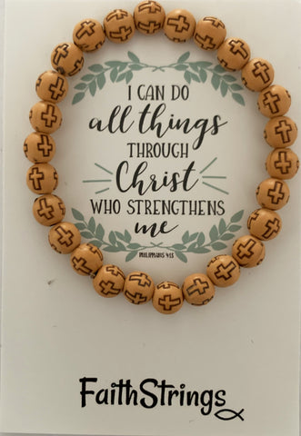 I can do all things through Christ who strengthens me Christian Wood Effect Acrylic Bead Bracelet