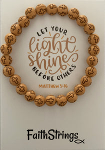 Wood effect Acrylic Stretch Bead Bracelet with cross Christian Gift Faithstrrings