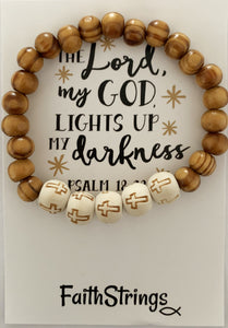 Christian Gift Wood Wooden Bead Stretch Bracelet Cross God Lord