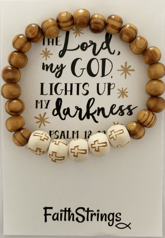 Christian Gift Wood Wooden Bead Stretch Bracelet Cross God Lord