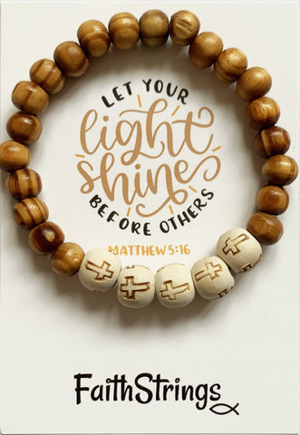 Let Your Light Shine Before Others Christian Wood White Bead Bracelet